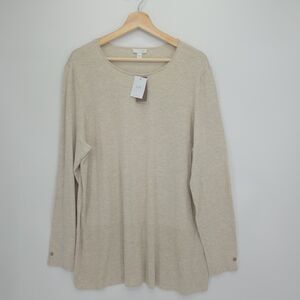 New J Jill Womens Tunic Sweater L/S Oatmeal Heather Cotton Blend Size Large
